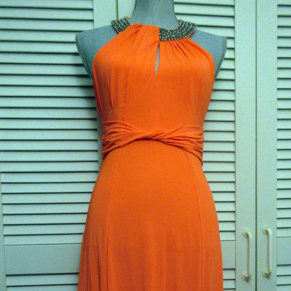 Arc&Co Orange gown/long dress with beaded neckline